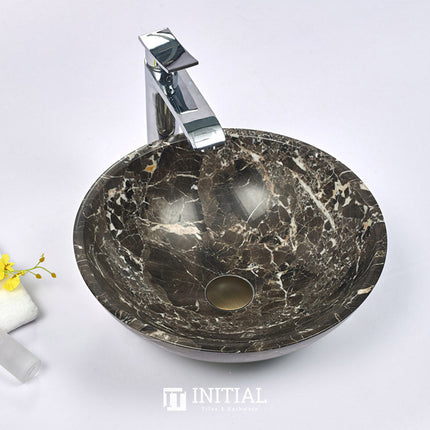 Round Nature Stone Basin Black Marble Finish 420x420x140 ,