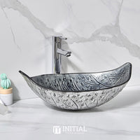 Above Counter Tempered Glass Basin Unique Leaf Shape Basin 590x370x140 ,