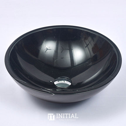Round Above Counter Basin Gloss Black Marble Surface Stone Basin 420x420x140 ,