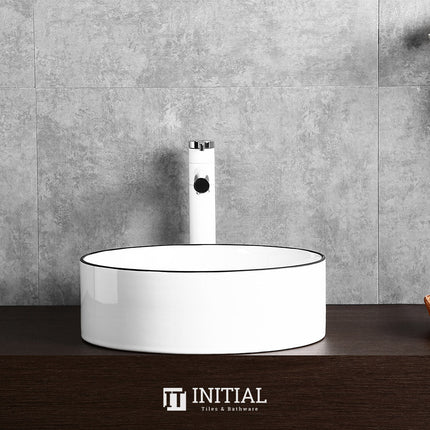 Above Counter Round Basin Skyline Gloss White Black Edge ,