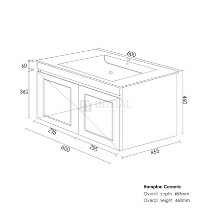 Hampton Mark ll Wall Hung Vanity Matt White 600W X 455D X 445H ,