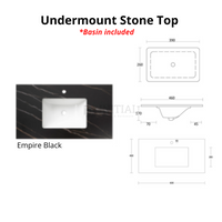 Hampton Mark ll Wall Hung Vanity Matt White 2 Soft Closing Shaker Doors 750W X 455D X 445H , With Undermount Rock Plate Top - Empire Black