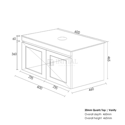 Hampton Mark ll Wall Hung Vanity Matt White 600W X 455D X 445H ,