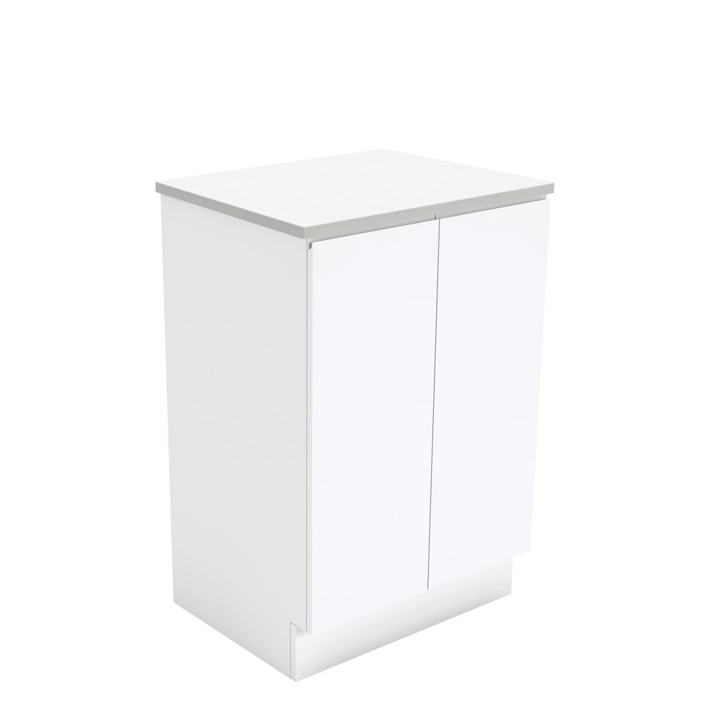 Fienza Fingerpull Gloss White 600 Cabinet on Kickboard, Solid Doors , Cabinet Only