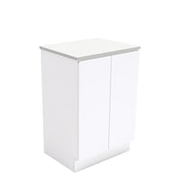 Fienza Fingerpull Gloss White 600 Cabinet on Kickboard, Solid Doors , Cabinet Only