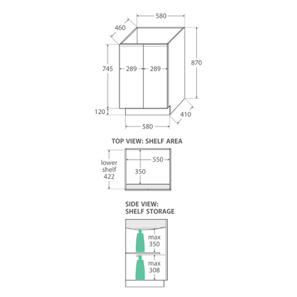 Fienza Fingerpull Gloss White 600 Cabinet on Kickboard, Solid Doors ,
