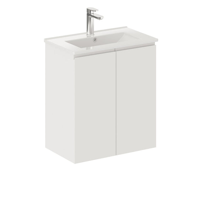 Fienza Siska Slim 600 Satin White Wall Hung Vanity ,