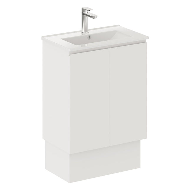 Fienza Siska Slim 600 Satin White Vanity on Kickboard, With Overflow ,