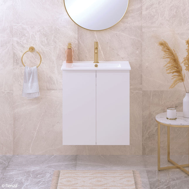 Fienza Siska Slim 600 Satin White Wall Hung Vanity ,