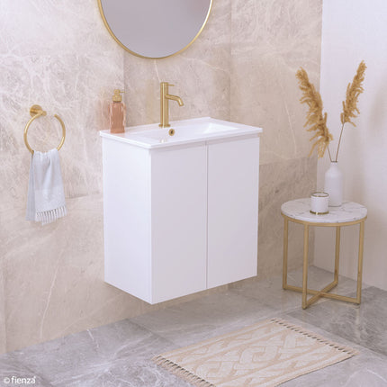 Fienza Siska Slim 600 Satin White Vanity on Kickboard, With Overflow ,