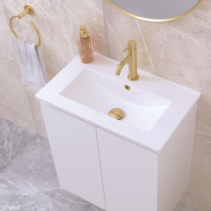 Fienza Siska Slim 600 Satin White Vanity on Kickboard, With Overflow ,