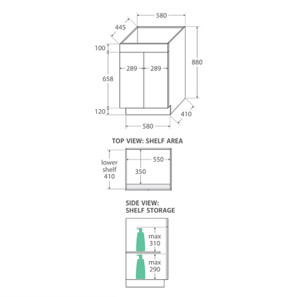 Fienza UniCab 600 Gloss White Cabinet on Kickboard, Solid Doors ,