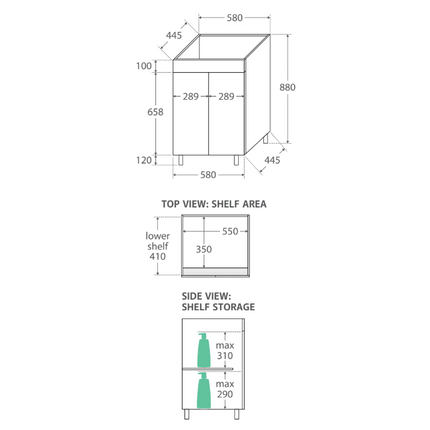 Fienza UniCab 600 Gloss White Cabinet on Legs, Solid Doors ,