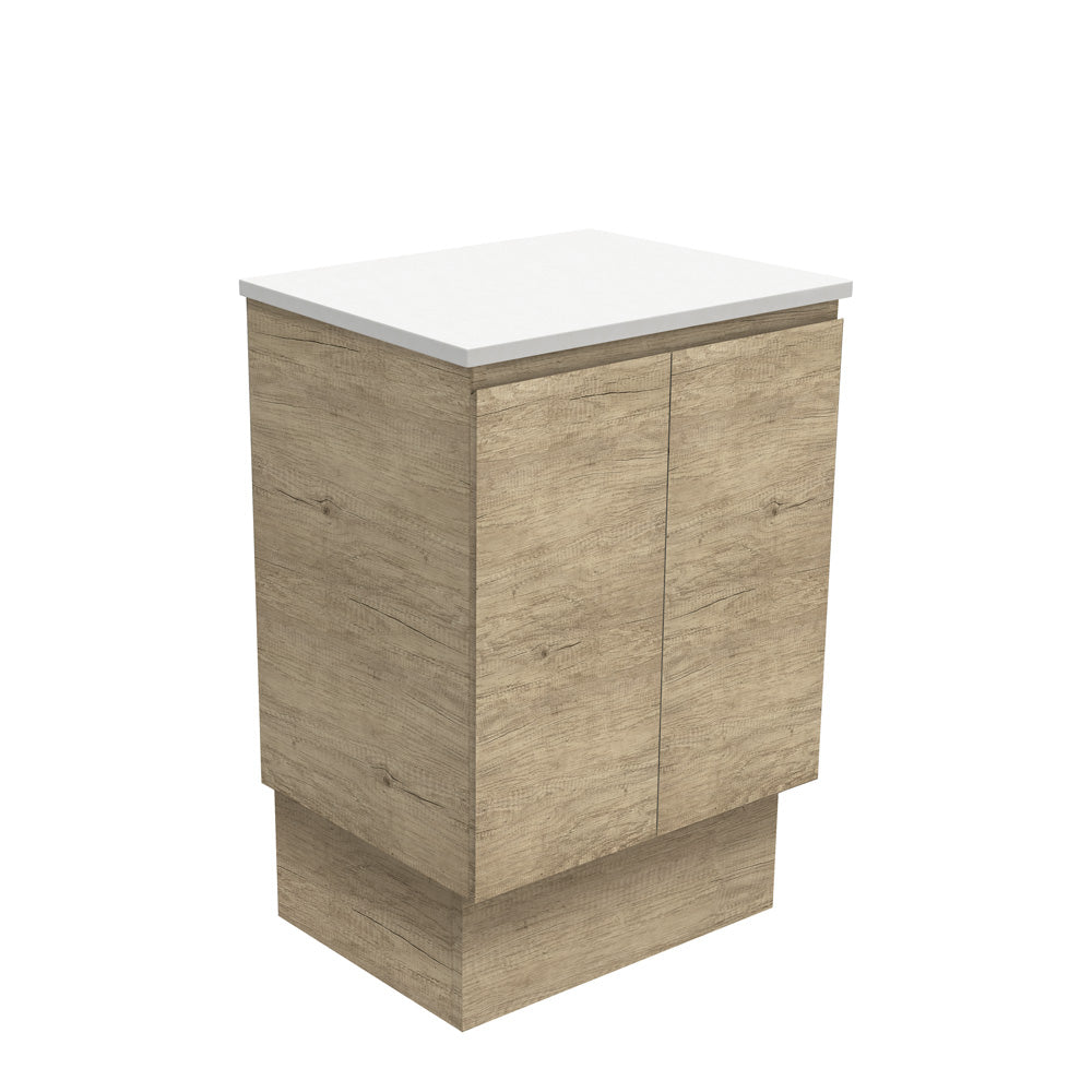 Fienza Edge Scandi Oak 600 Cabinet on Kickboard, Solid Doors, Bevelled Edge , Cabinet Only