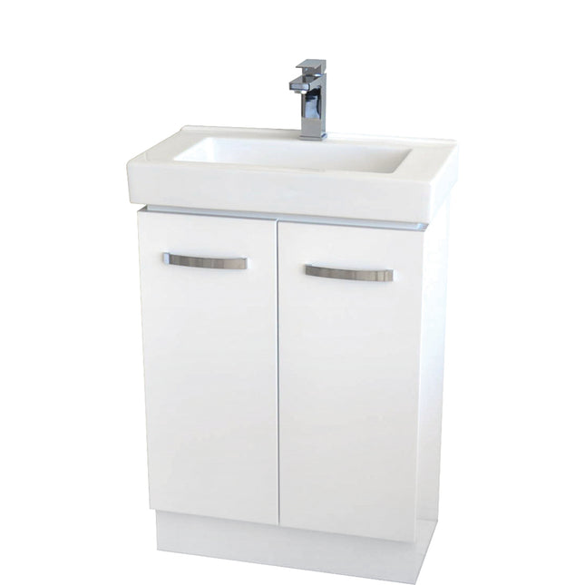 Fienza Regent Slim 600 Gloss White Vanity On Kick, Solid Doors ,