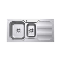 Fienza Tiva 1.5 Stainless Steel Kitchen Sink With Drainer, 980mm, Left Double Bowl ,