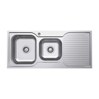 Fienza Tiva 1.75 Stainless Steel Kitchen Sink With Drainer, 1080mm, Left Double Bowl ,