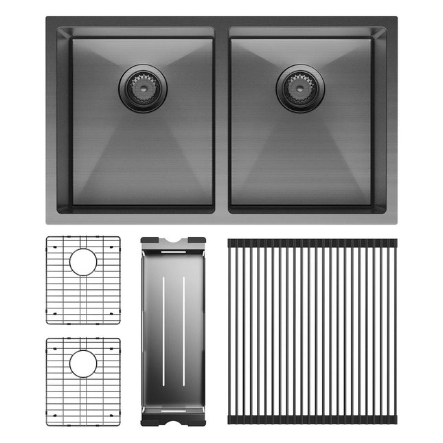 Fienza Hana PVD Carbon Metal Kitchen Sink Kit, 27L, Double Bowl ,