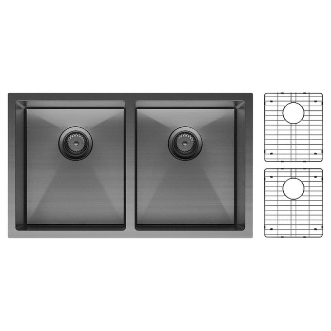 Fienza Hana PVD Carbon Metal Kitchen Sink, 27L, Double Bowl ,