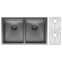 Fienza Hana PVD Carbon Metal Kitchen Sink Kit, 27L, Double Bowl ,
