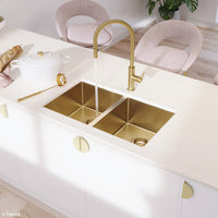 Fienza Hana PVD Rugged Brass Kitchen Sink, 27L, Double Bowl ,