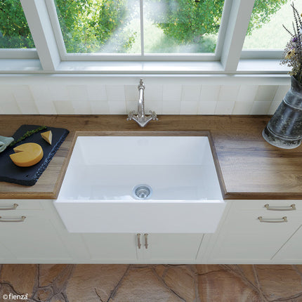 Fienza Charlton Gloss White Medium Butler Kitchen Sink, Single Bowl ,