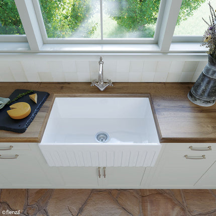 Fienza Charlton Gloss White Medium Butler Kitchen Sink, Single Bowl ,