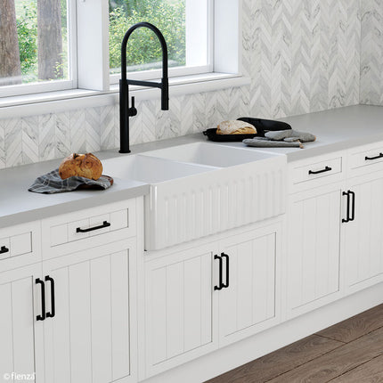 Fienza Charlton Gloss White Butler Kitchen Sink, Double Bowl ,