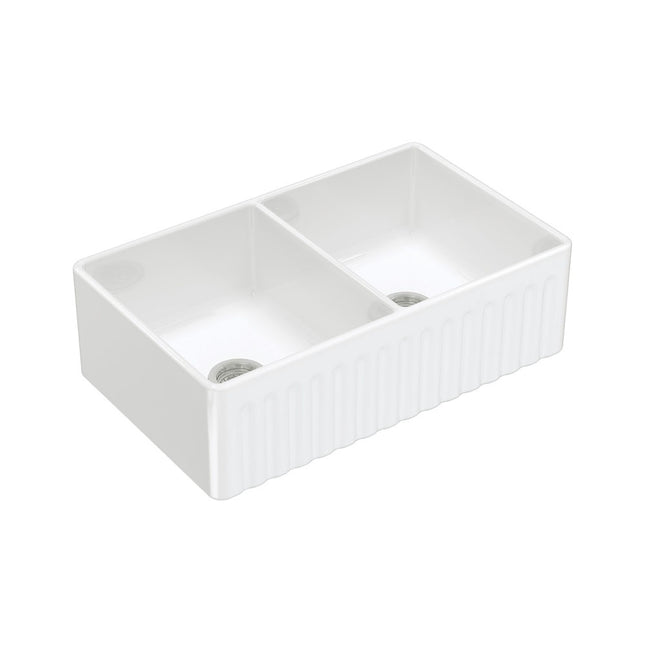 Fienza Charlton Gloss White Butler Kitchen Sink, Double Bowl ,