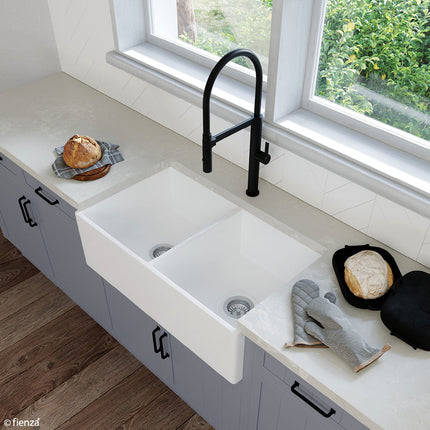 Fienza Charlton Gloss White Butler Kitchen Sink, Double Bowl ,