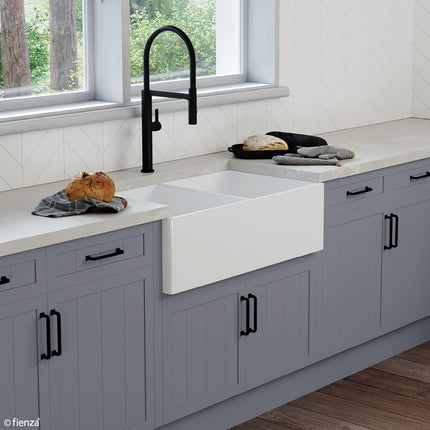 Fienza Charlton Gloss White Butler Kitchen Sink, Double Bowl ,