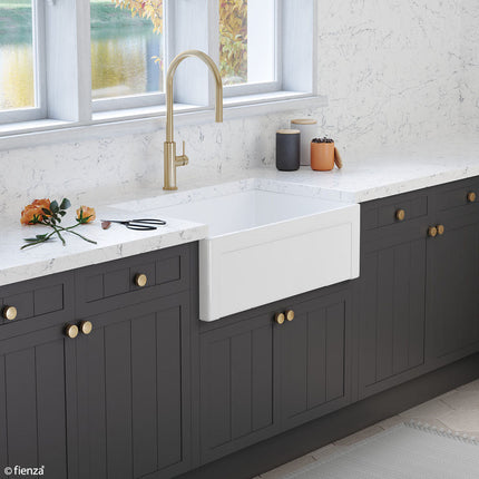 Fienza Winston Gloss White Medium Butler Kitchen Sink, Single Bowl ,