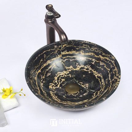 Above Counter Basin Antique Marble Surface Round Stone Basin 420x420x140 ,