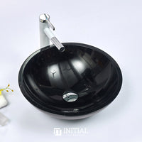 Round Above Counter Basin Gloss Black Marble Surface Stone Basin 420x420x140 ,