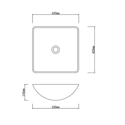 Above Counter Tempered Glass Basin Black Antique Square Basin 420x420x145 ,