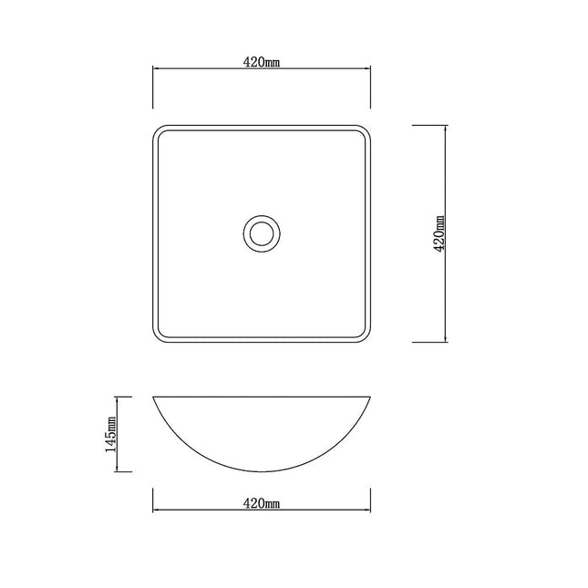 Above Counter Tempered Glass Basin Black Antique Square Basin 420x420x145 ,