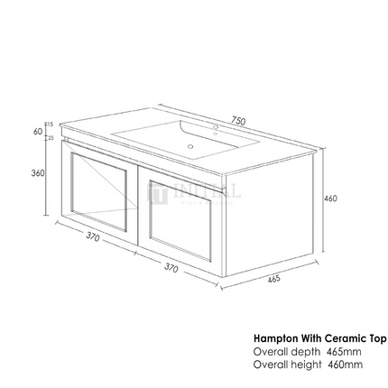 Hampton Mark ll Wall Hung Vanity Matt White 2 Soft Closing Shaker Doors 750W X 455D X 445H ,