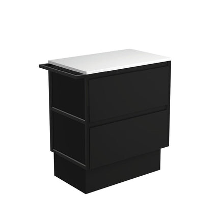Fienza Amato Satin Black 750 Cabinet on Kickboard, Solid Panels, Bevelled Edge , Cabinet Only 1 Frame & 1 Towel Rail