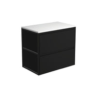 Fienza Amato Satin Black 750 Wall Hung Cabinet, Solid Panels, Bevelled Edge , Cabinet Only Matte Black Frames