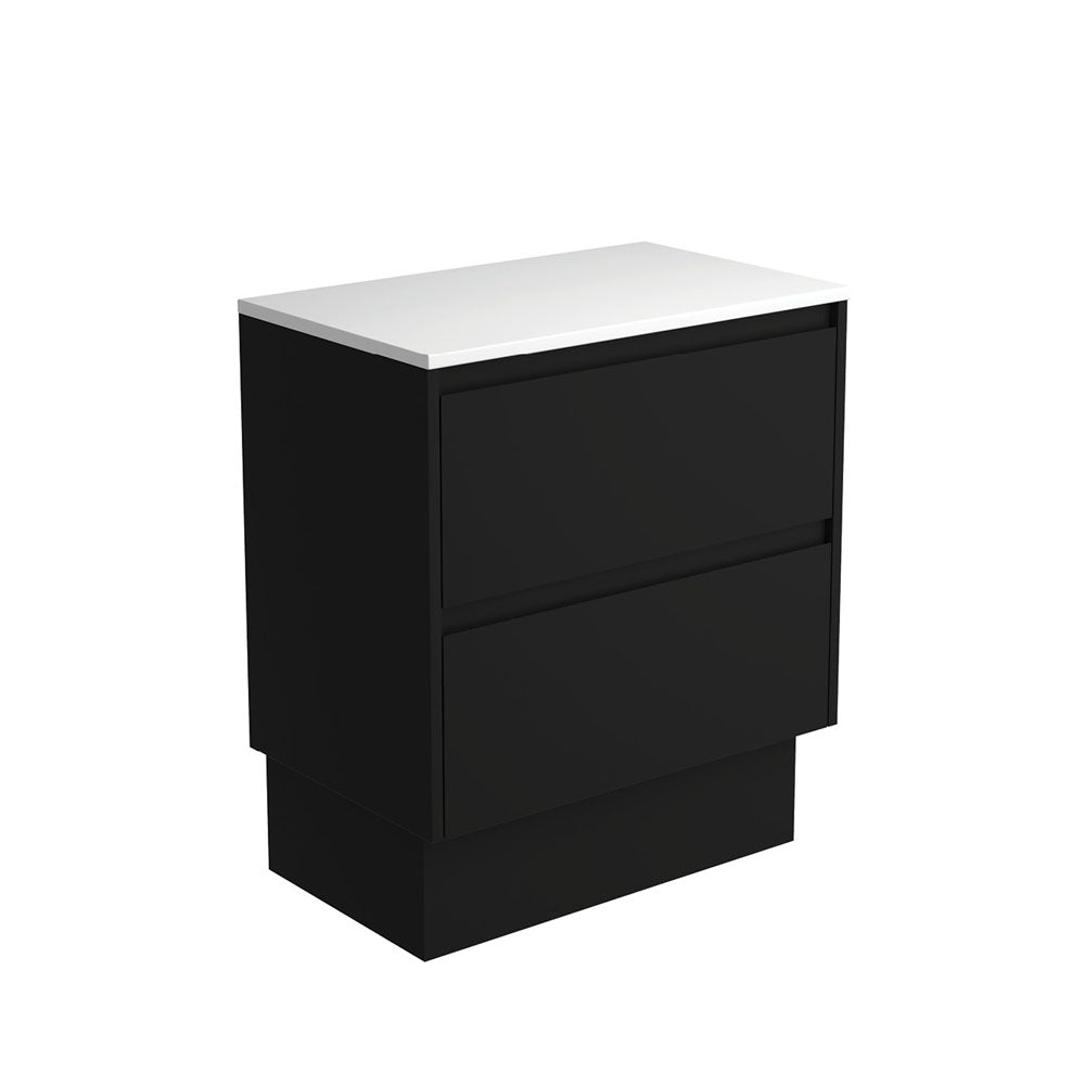 Fienza Amato Satin Black 750 Cabinet on Kickboard, Solid Panels, Bevelled Edge , Cabinet Only Satin Black Panels