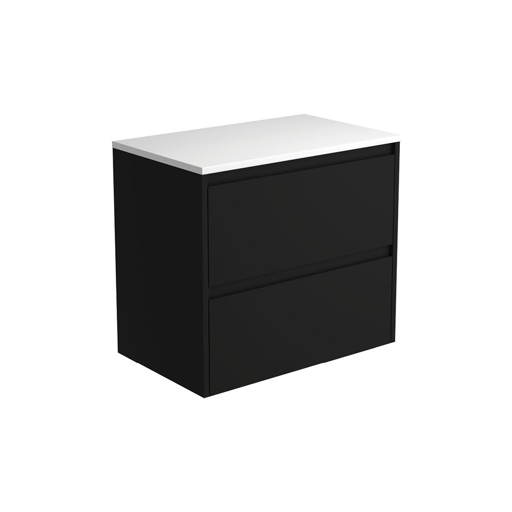 Fienza Amato Satin Black 750 Wall Hung Cabinet, Solid Panels, Bevelled Edge , Cabinet Only Satin Black Panels