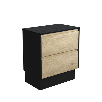 Fienza Amato Scandi Oak 750 Cabinet on Kickboard, Solid Panels, Bevelled Edge , Cabinet Only Satin Black Panels