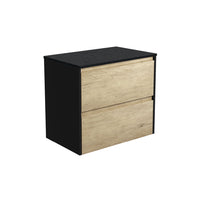 Fienza Amato Scandi Oak 750 Wall Hung Cabinet, Solid Panels, Bevelled Edge , Cabinet Only Satin Black Panels