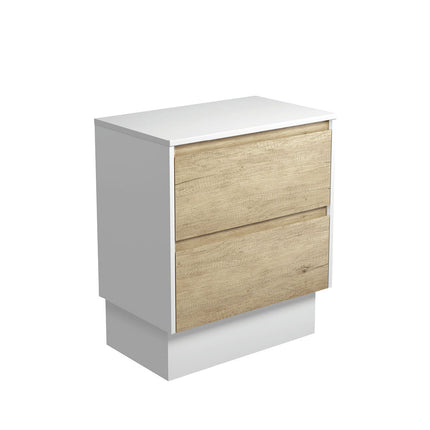 Fienza Amato Scandi Oak 750 Cabinet on Kickboard, Solid Panels, Bevelled Edge , Cabinet Only Satin White Panels