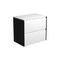 Fienza Amato Satin White 750 Wall Hung Cabinet, Solid Panels, Bevelled Edge , Cabinet Only Satin Black Panels