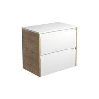 Fienza Amato Satin White 750 Wall Hung Cabinet, Solid Panels, Bevelled Edge , Cabinet Only Scandi Oak Panels