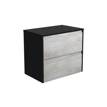 Fienza Amato Industrial 750 Wall Hung Cabinet, Solid Panels, Bevelled Edge , Cabinet Only Satin Black Panels