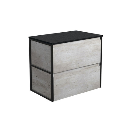 Fienza Amato Industrial 750 Wall Hung Cabinet, Solid Panels, Bevelled Edge , Cabinet Only Matte Black Frames