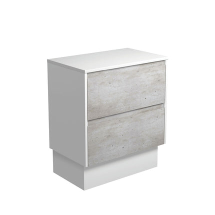 Fienza Amato Industrial 750 Cabinet on Kickboard, Solid Panels, Bevelled Edge , Cabinet Only Satin White Panels
