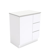 Fienza Fingerpull Gloss White 750 Cabinet on Kickboard, Solid Door , Cabinet Only Right Hand Drawer